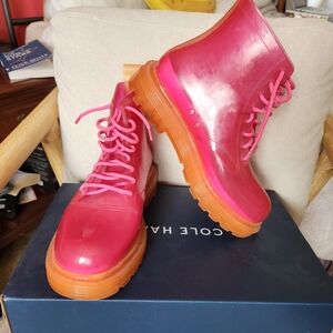 Melissa Coturno Pink Orange Clear Combat Boots Size 8 Rain Jelly Lug